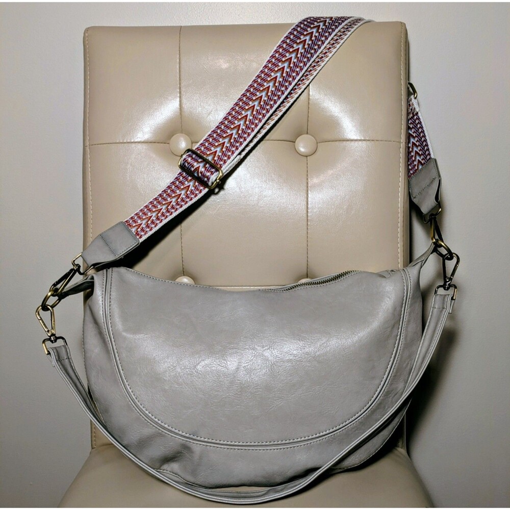 Unbranded Grey Slouchy Sling Half Moon Bag Vegan Leather Guitar Strap Nice!